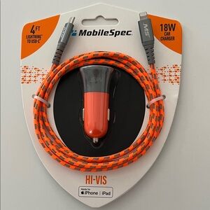 Hi-Vis Orange Lightning to USB-C Car Charger. NEW